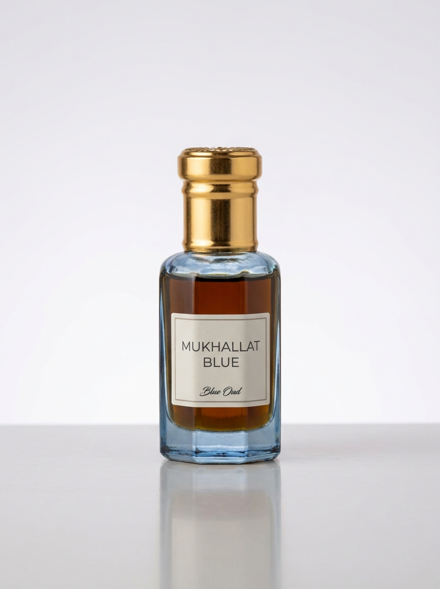 mukhallat blue oil perfume bottle