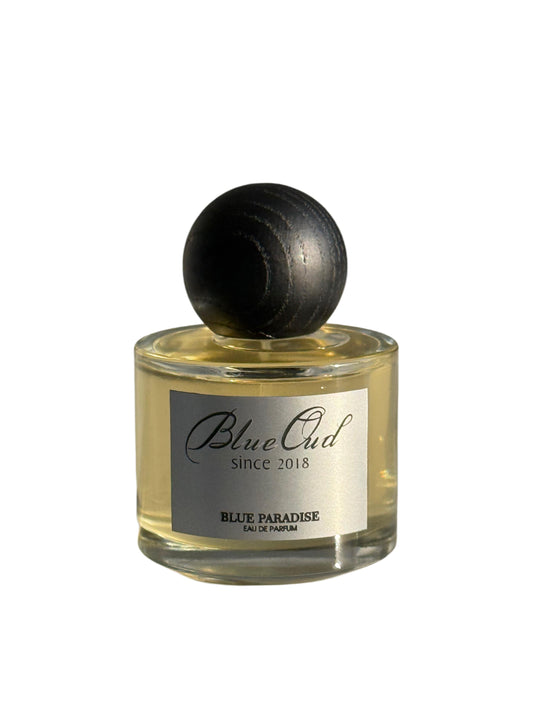 Blue Paradise tropical coconut musk perfume bottle by Blue Oud